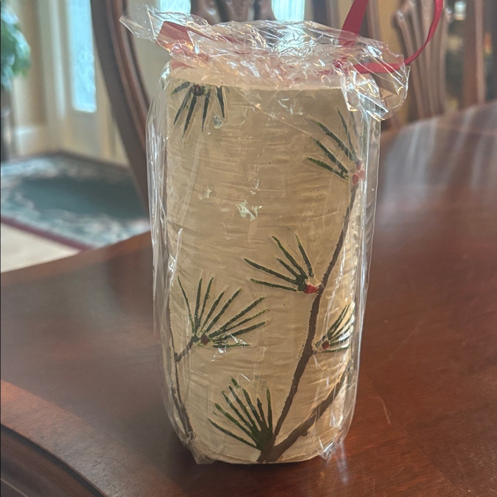 NWT Mikasa LED Decorative Cream Candle with Pine Design
